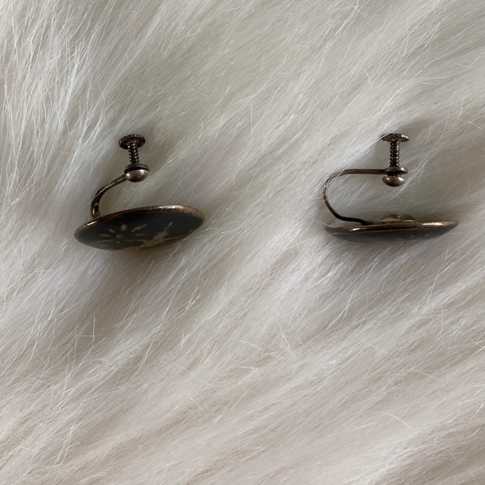 Vtg Niello Siam Sterling Silver Screw Back Earrings - Picture 4 of 8